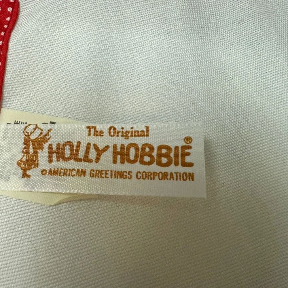 Vintage Holly Hobbie Christmas Half Apron Red Polka Dot Holiday Wishes USA Made